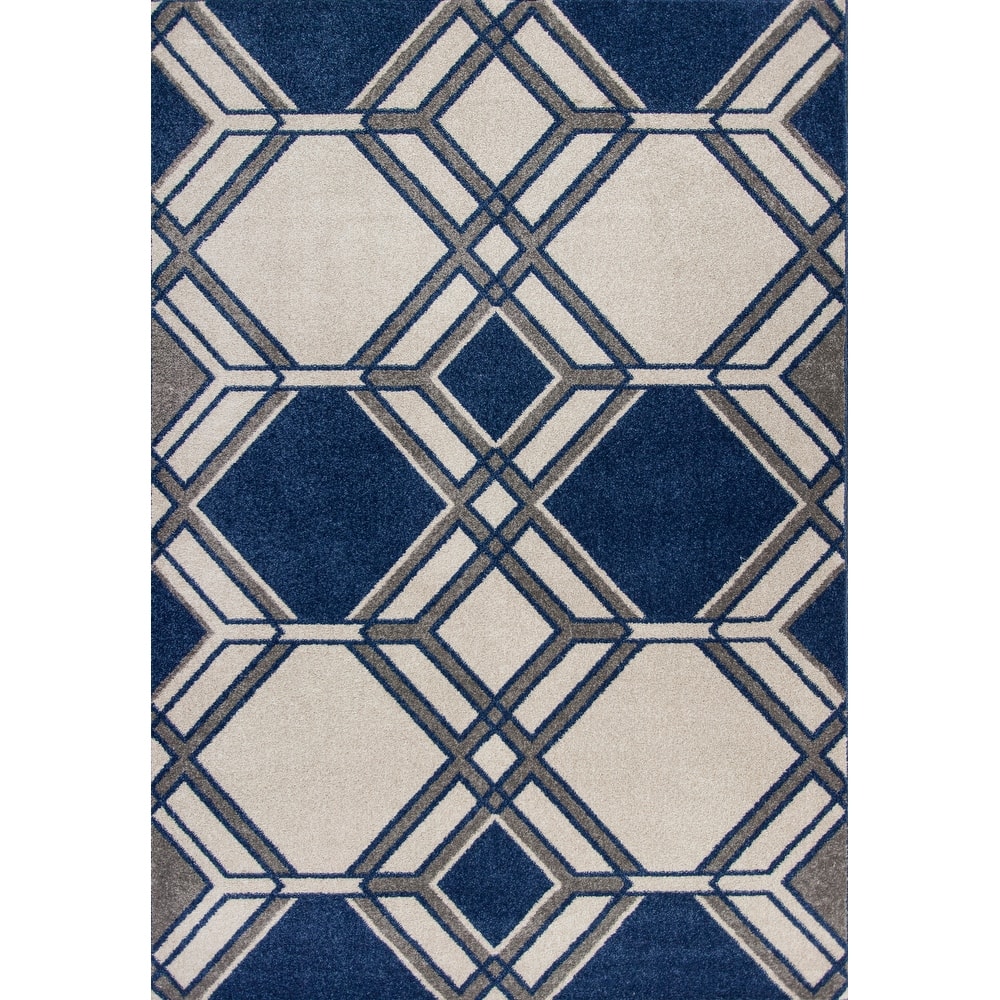 Domani Lesedi Contemporary Ivory/Denim Geometric Area Rug