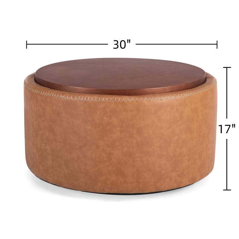 Christopher Knight Home - Mollet Modern 30" Round Hidden Storage Ottoman with Removable Wooden Lid & Rolling Wheel Casters