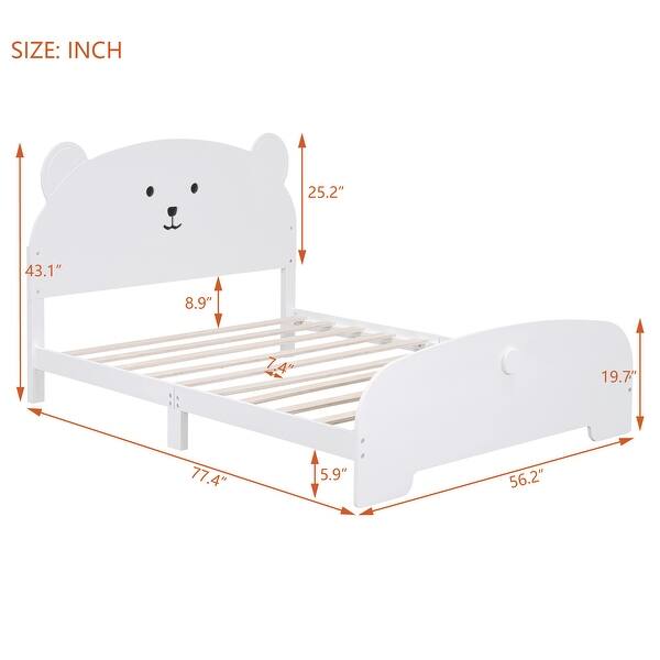 Full Size Wood Platform Bed with Bear-Shaped Headboard, Footboard, and Wooden Support