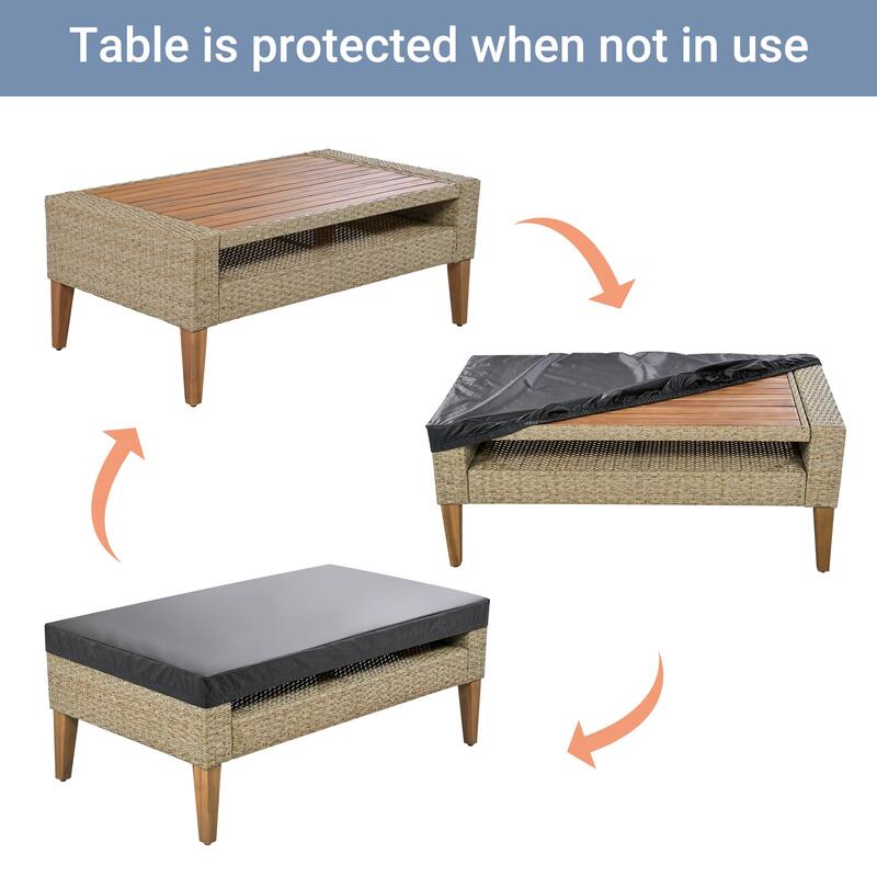 6-Piece PE Wicker Patio Furniture Set with Loveseat, Single Chairs, Ottomans, Cushions & Pillows, Coffee Table with Glass Top