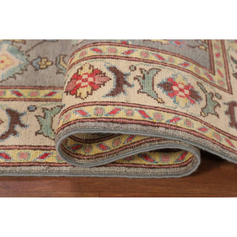 Gray Floral Kazak Oriental Area Rug Hand-Knotted Wool Carpet - 4'1" x 5'11"