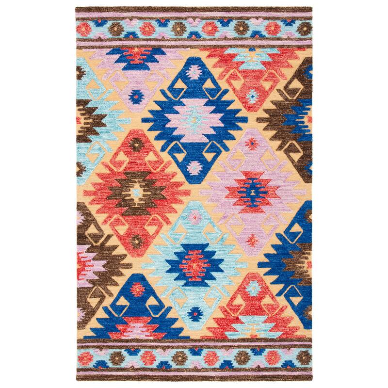 SAFAVIEH Handmade Aspen Grga Boho Tribal Wool Rug - 7' Square - Gold/Blue