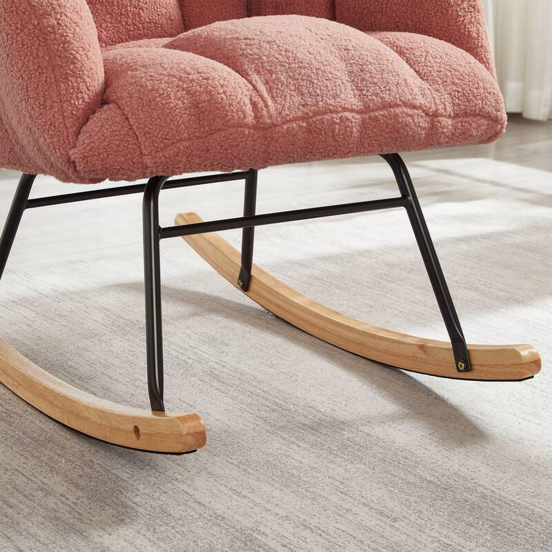 Anmytek Comfy Tufted Teddy Fabric Glider Rocking Chair