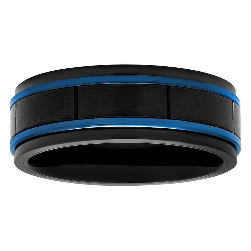 Steel Nation Stainless Steel Black and Blue 8mm Band