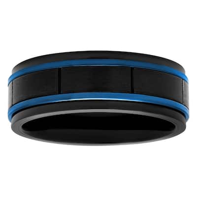 Steel Nation Stainless Steel Black and Blue 8mm Band