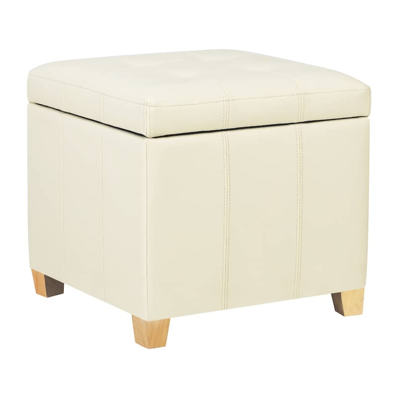 Adeco Storage Ottoman 18" Faux Leather Storage Cube with Stitching