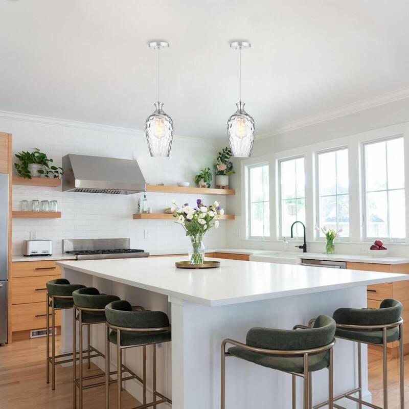 2 Pack hanging light brushed nicke light fixtures glass, metal pendant light