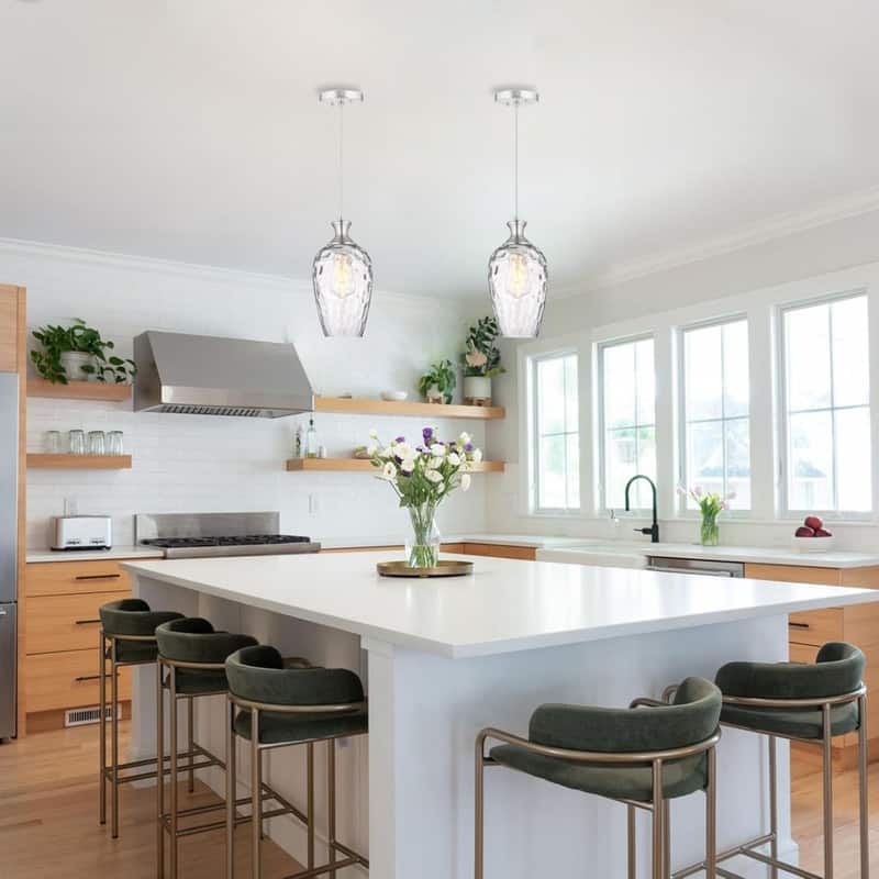 2 Pack hanging light brushed nicke light fixtures glass, metal pendant light