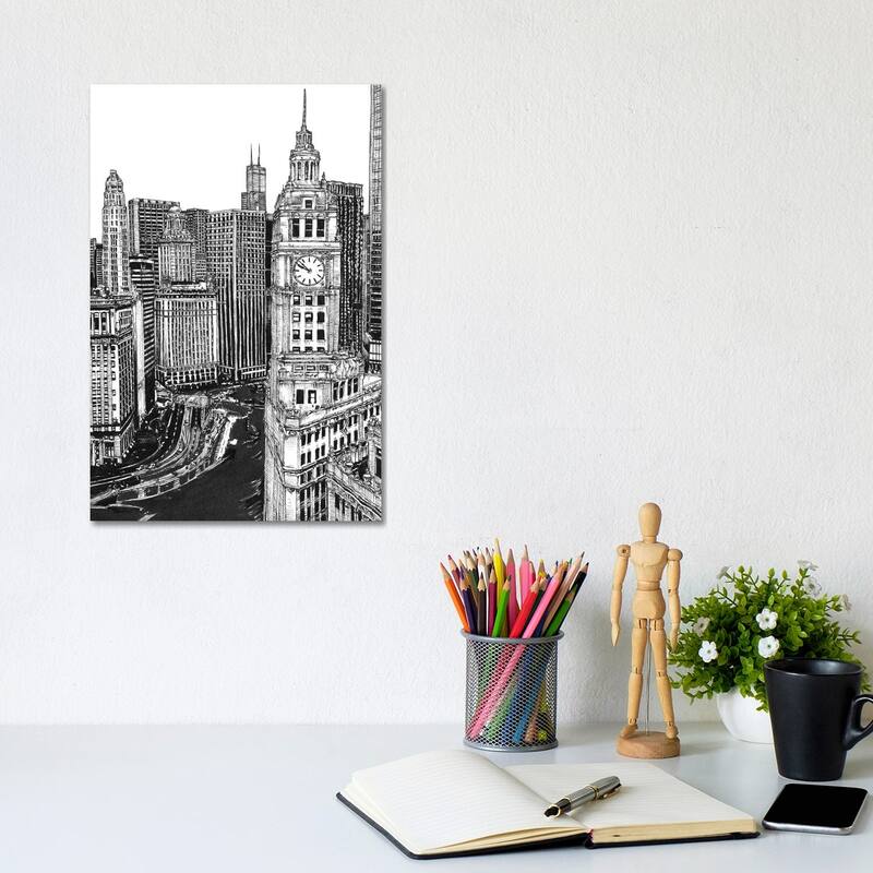 iCanvas "Chicago Cityscape in Black & White" by Melissa Wang Canvas Print - 12x8x0.75
