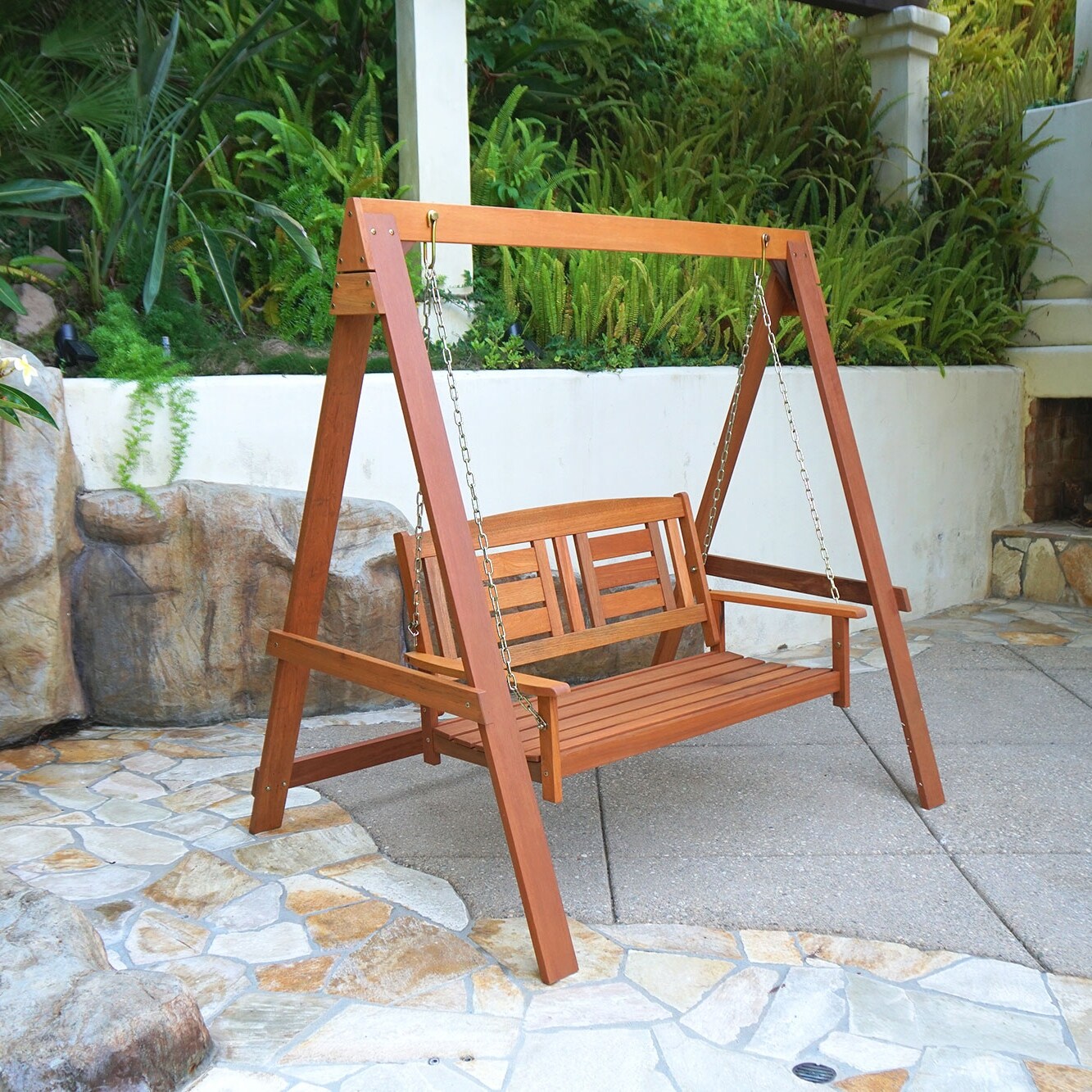 Furinno tioman hardwood hanging porch swing deals