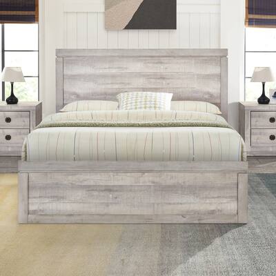 Queen Size Vintage Farmhouse Style Platform Bed with Wooden Slats