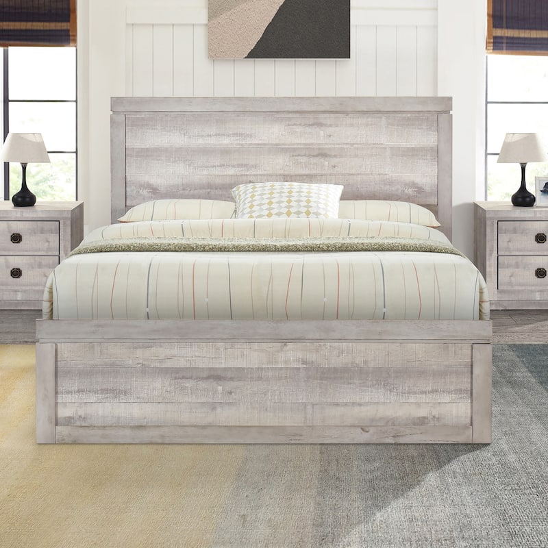 Vintage Farmhouse Style Platform Bed with 10 Wooden Slats Support for Bedroom