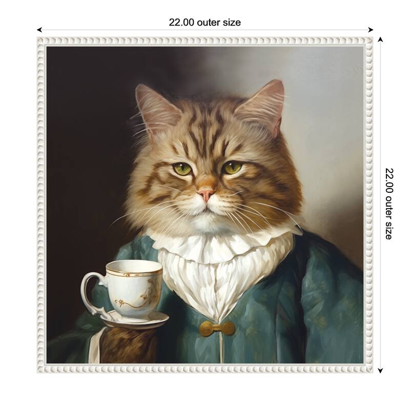 Kate and Laurel Sylvie Teacup Cat Framed Canvas by The Creative Bunch Studio