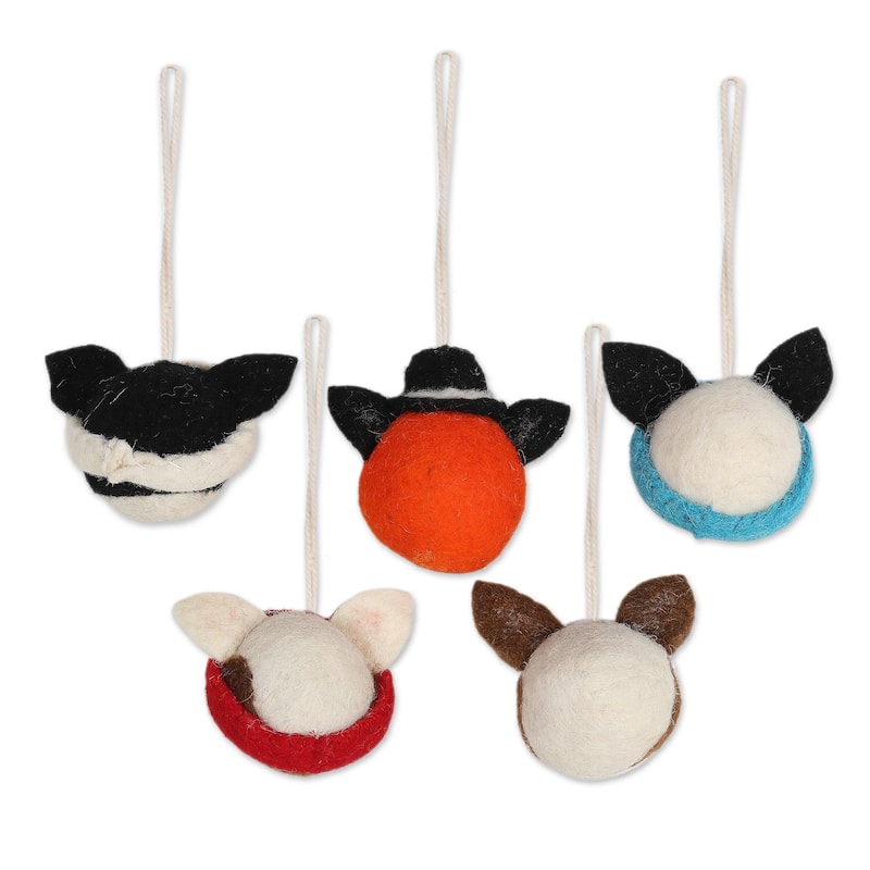 Novica Handmade Meow-Y Christmas Wool Felt Ornaments (Set Of 5)