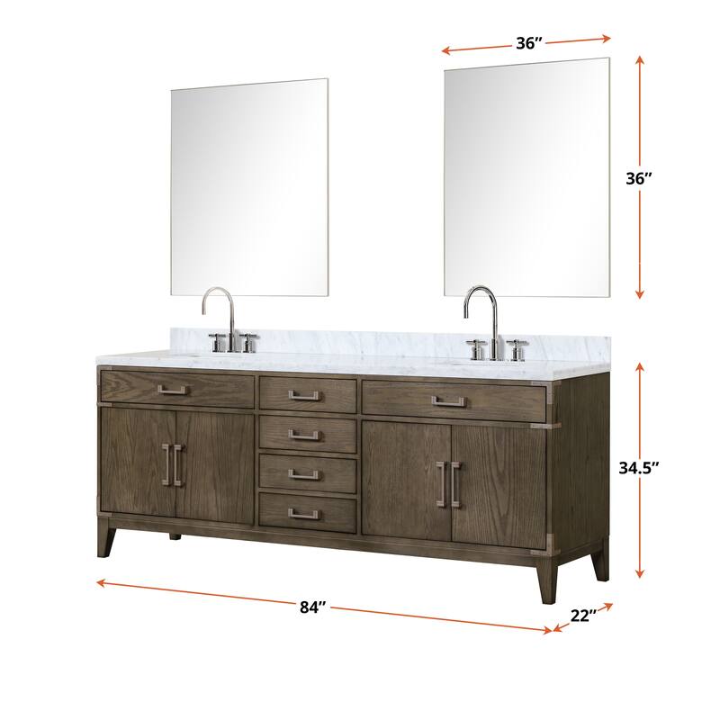 Lexora Laurel Bath Vanity, Carrara Marble Top, Faucet Set, and Mirror