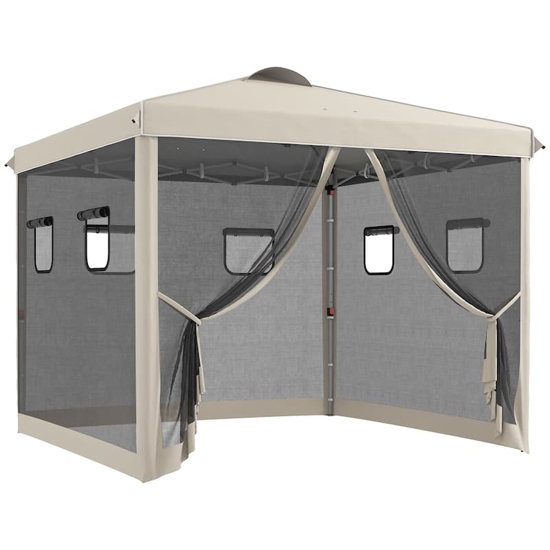 Outsunny 10' x 10' Pop Up Canopy Tent with Netting, Instant Screen House Room, UV-Resistant Sun Shelter, Height Adjustable