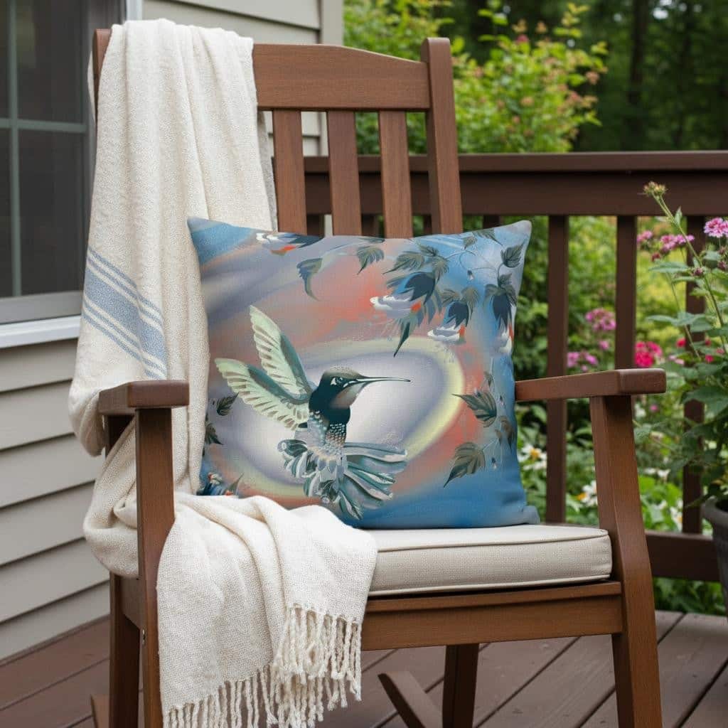 HomeRoots 26" X 26" Blue and Gray Bird Blown Seam Floral Indoor Outdoor Throw Pillow - 26.00' X '26.00' X '5.00