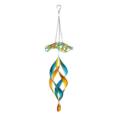 31" Metal Wind Twirler, Floral Blue & Yellow
