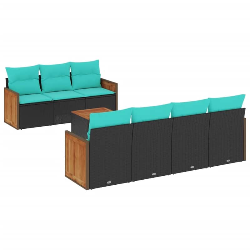 vidaXL 8 Piece Patio Sofa Set with Cushions Black Poly Rattan - 21.7x27.2x24.4