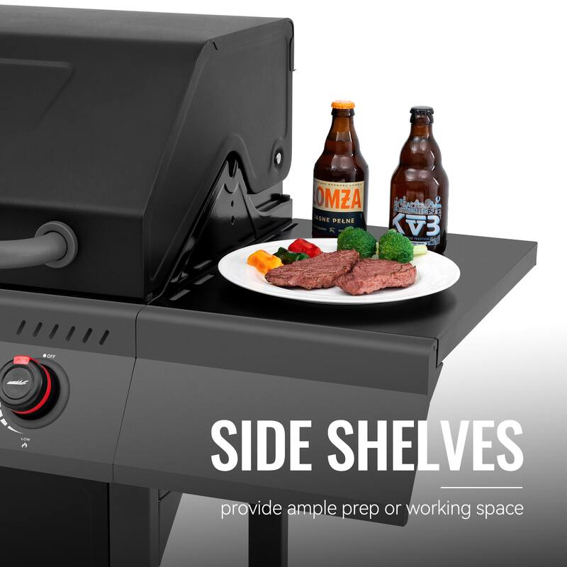 Royal Gourmet 4-Burner Black and Gray Gas Grill with Side Shelves