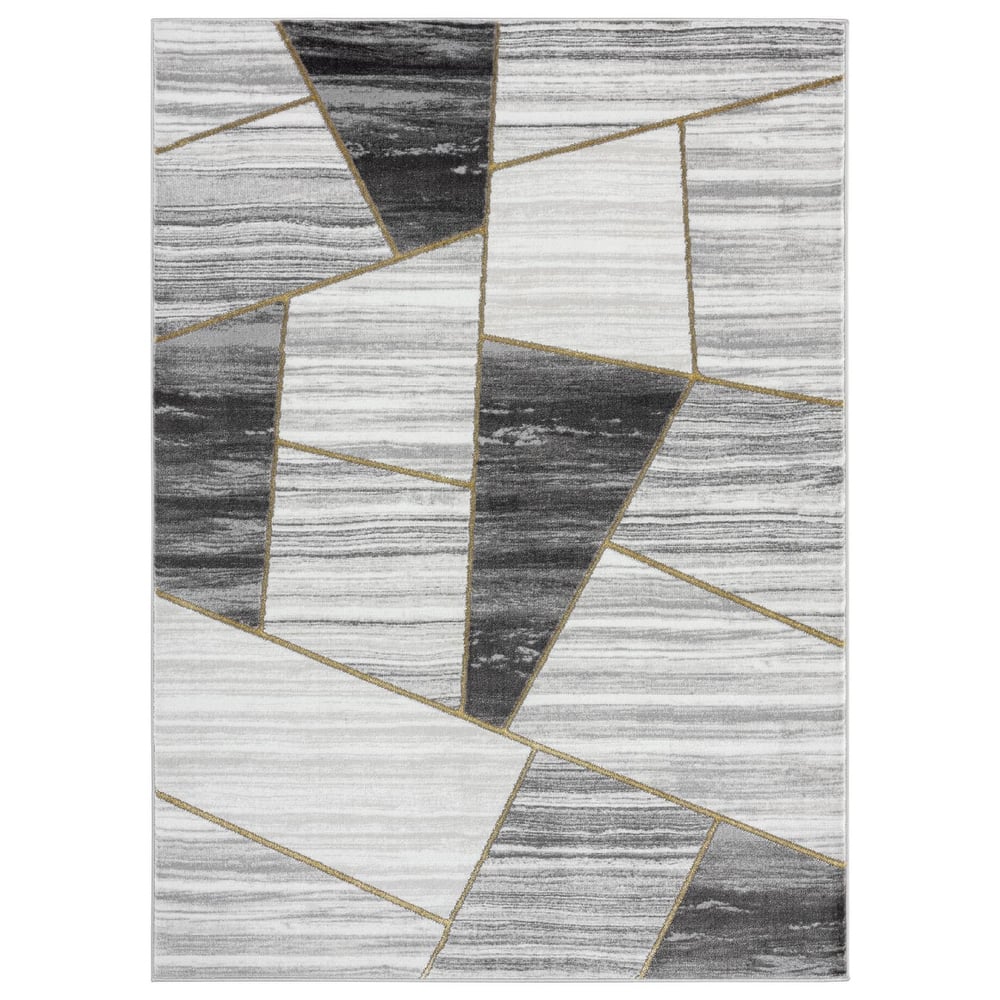 Brooklyn Collection Abstract Geometric Grey/Gold Area Rug
