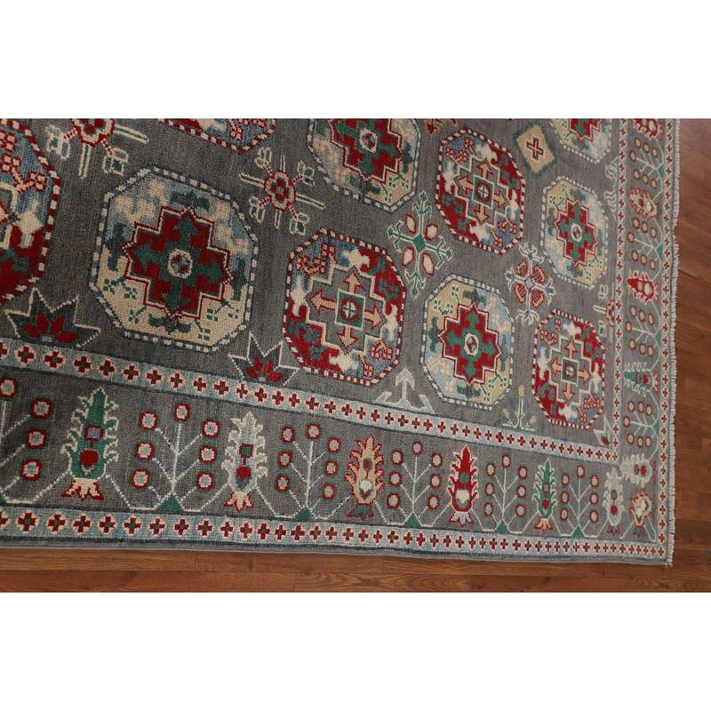 All-Over Gray Kazak Oriental Area Rug Handmade Living Room Wool Carpet - 6'8" x 9'8"