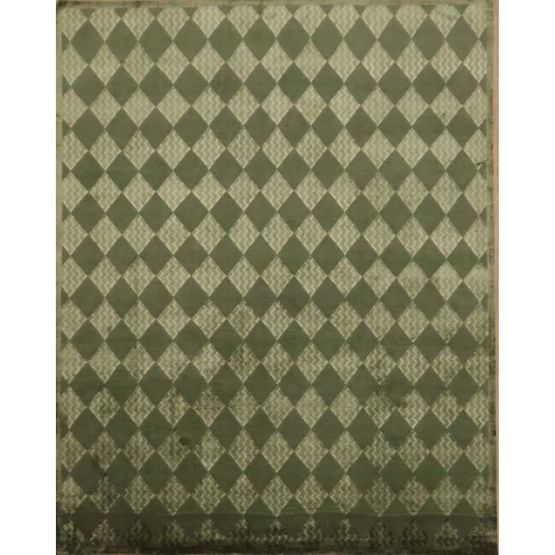 Hand Knotted Oriental 100% Wool Carpet Modern Contemporary Green Nepalese Area Rug - 10' 3'' X 8' 2''