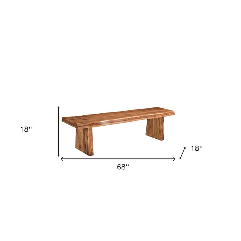 HomeRoots 68" Brown Solid Wood Live Edge Dining Bench - 68 in. x 18 in. x 18 in.