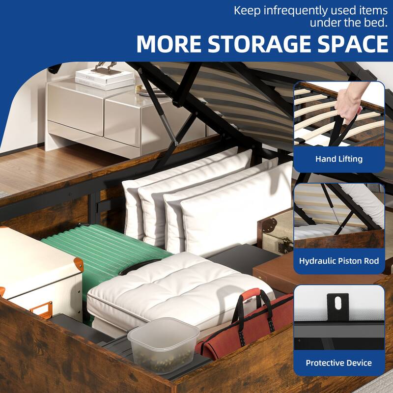 Moasis Lift-Up Storage Bed Frame with Charging Station & Storage Headboard