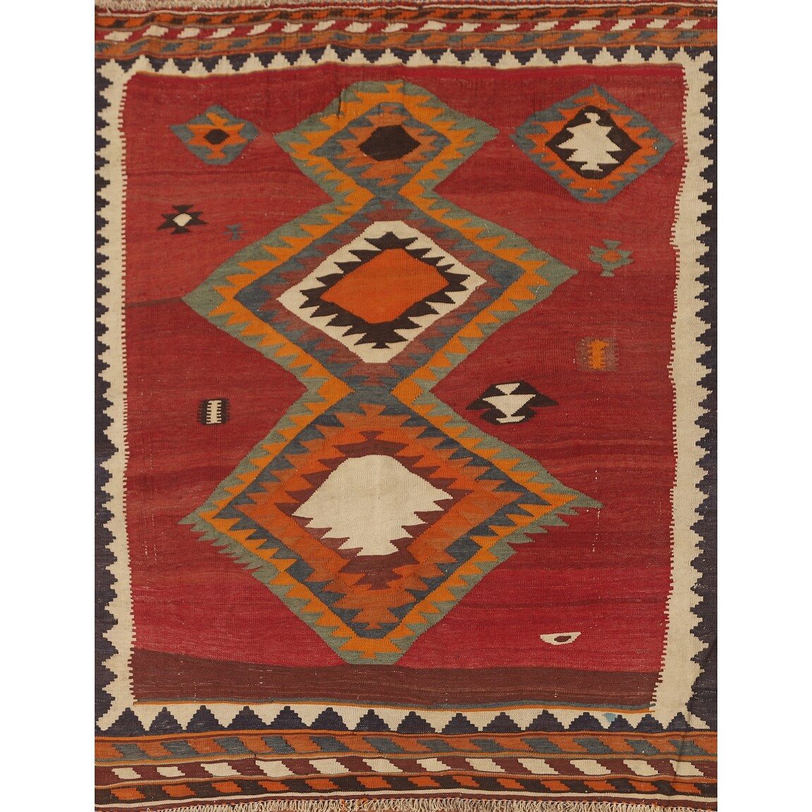 Vegetable Dye Kilim Qashqai Persian Vintage Rug Flatweave Wool Carpet - 4'10" x 6'10"