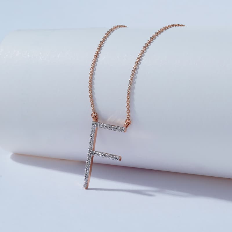 1/20ct TDW Diamond Classic Initial Pendant Necklace in Silver for Women - F - Rose