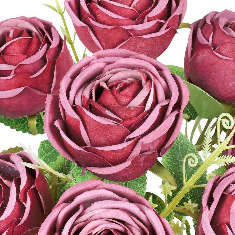 Set of 2 Dusty Burgundy Artificial Vintage Cabbage Rose Flower Stem Bush Bouquet 17in - 17" L x 10" W x 10" DP