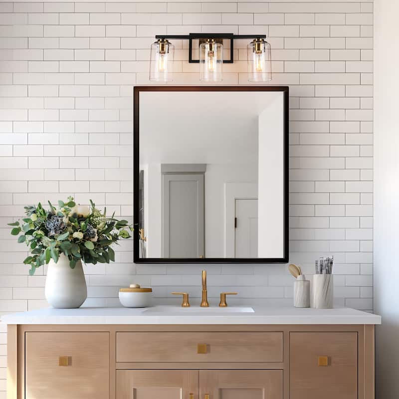 2/3/4-Light Modern Black Gold Bathroom Vanity Lights Seeded Glass Wall Sconces