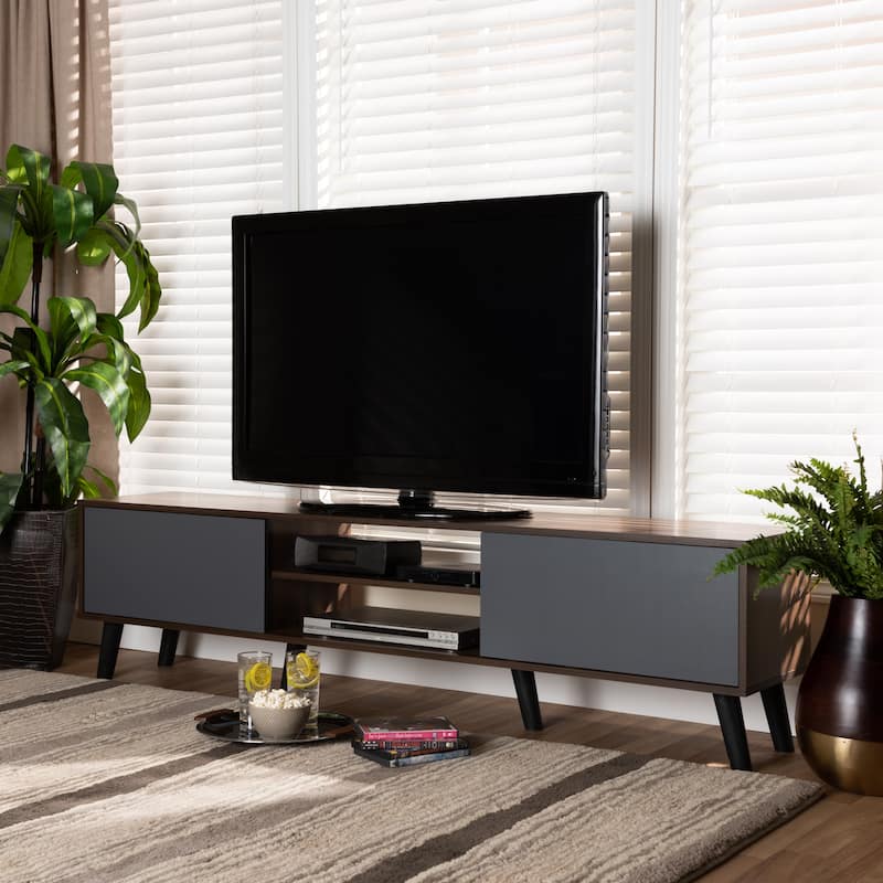 Clapton Two-Tone Grey and Oak Brown Finished Wood TV Stand