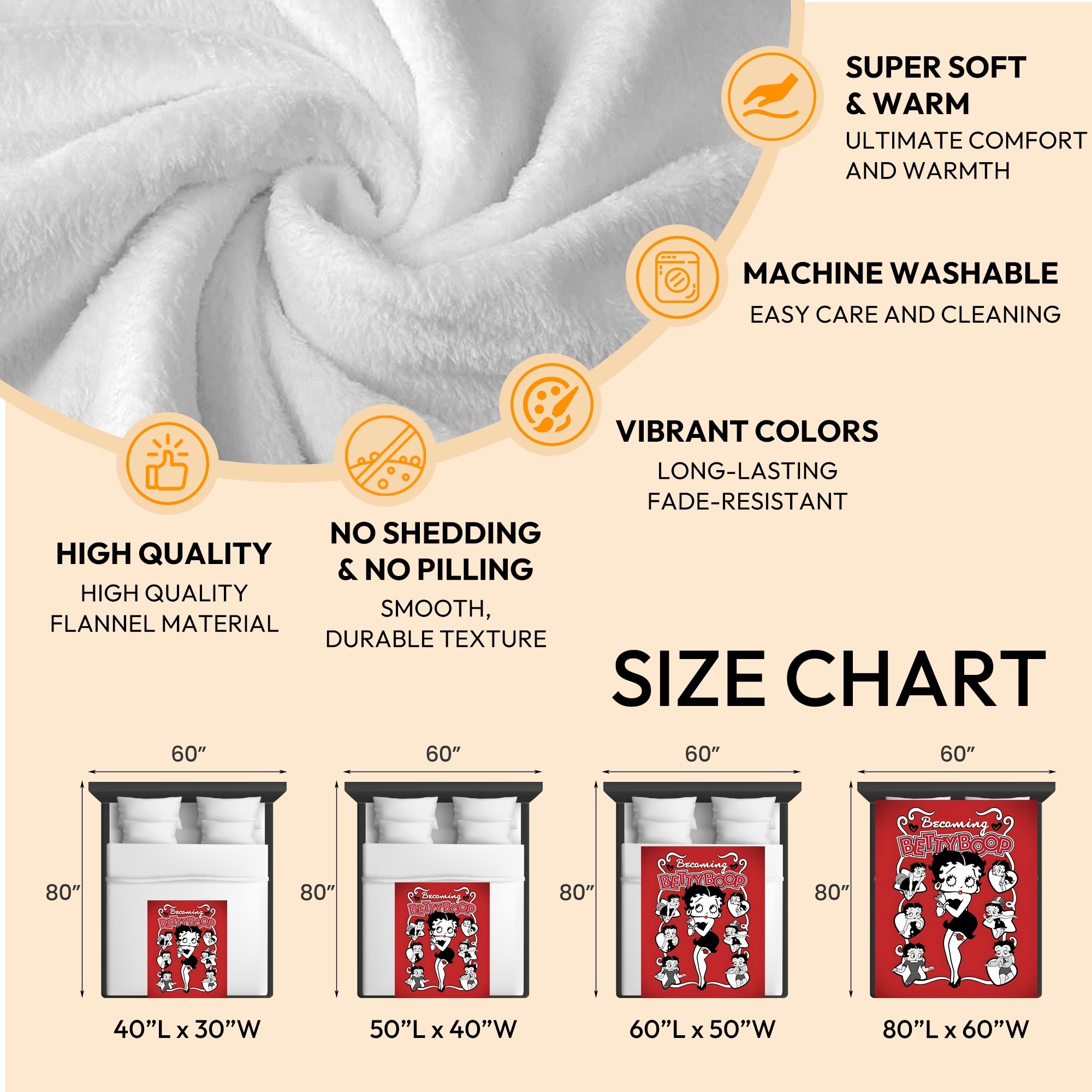 Betty Boop Super Soft Fleece Plush Throw Blanket for Couch - Picture 160 of 374