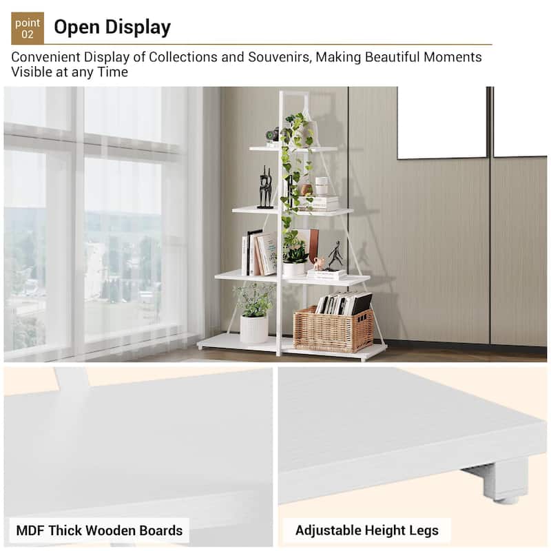 4-Tier A-Frame Ladder Bookshelf, Brown Stylish Ladder Bookcase