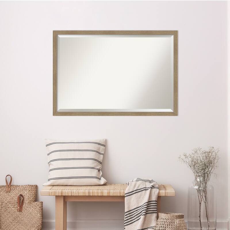 Woodgrain Stripe Beveled Wood Framed Wall Mirror