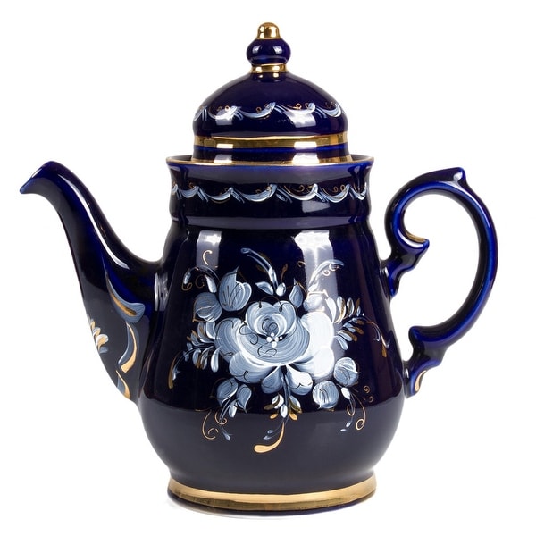 Gzhel "Enchantress " 33.8-Oz Cobalt Blue Gold Plated Porcelain Teapot. Opens flyout.