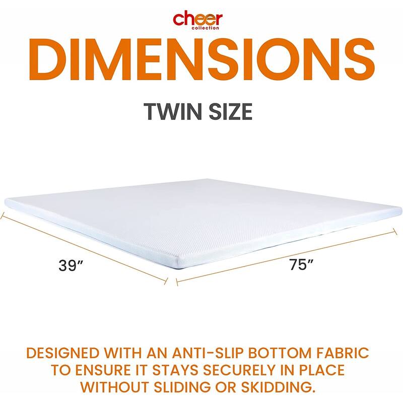 Cheer Collection 2 Inch Gel Infused Memory Foam Bed Topper with Washable Cover - Twin