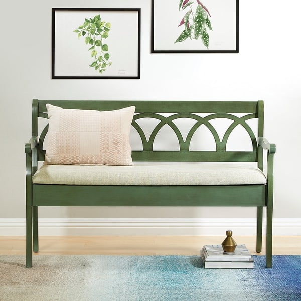 slide 2 of 7, OS Home and Office Furniture Coventry Storage Bench in Antique Sage Frame and Beige Seat Cushion K/D