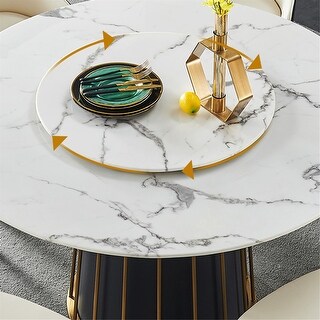 51 Inch White Round Marble Tabletop Dining Table - Bed Bath & Beyond ...