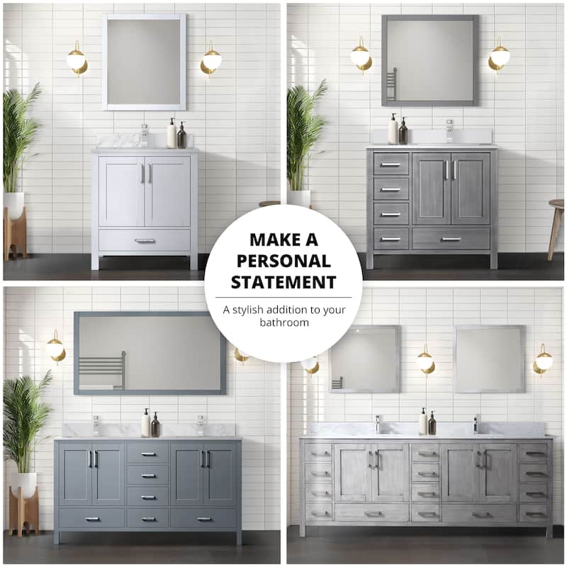Jacques 72 in. W x 22 in. D White Bath Vanity, Cultured Marble Top, Faucet Set, and 28 in. Mirror - 72 Inch - Dark Grey