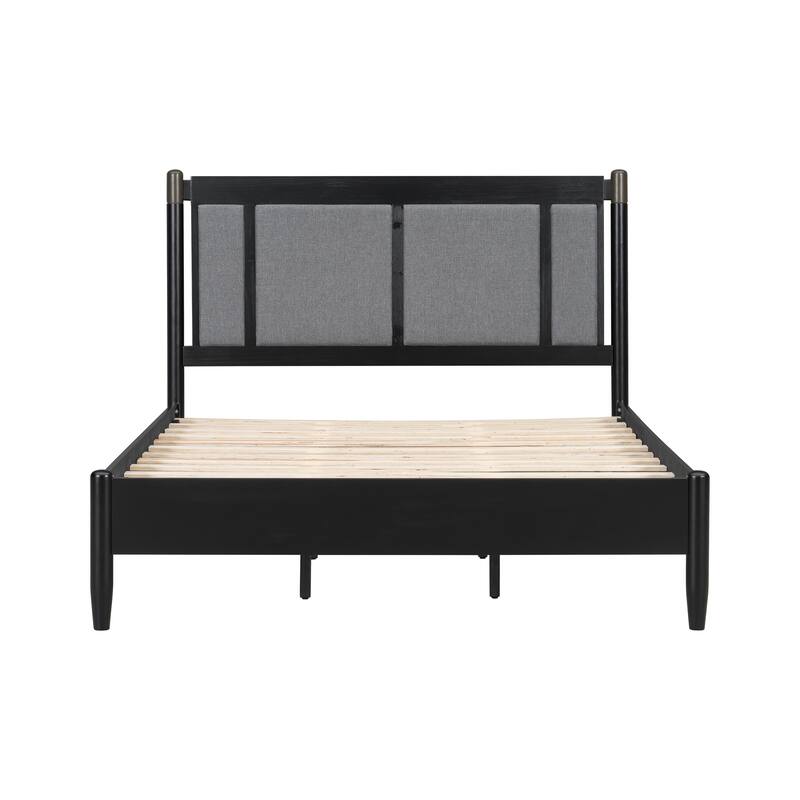 Christopher Knight Home - Modern Wood Platform Bed with Upholstered Headboard & Metal Handle Accents
