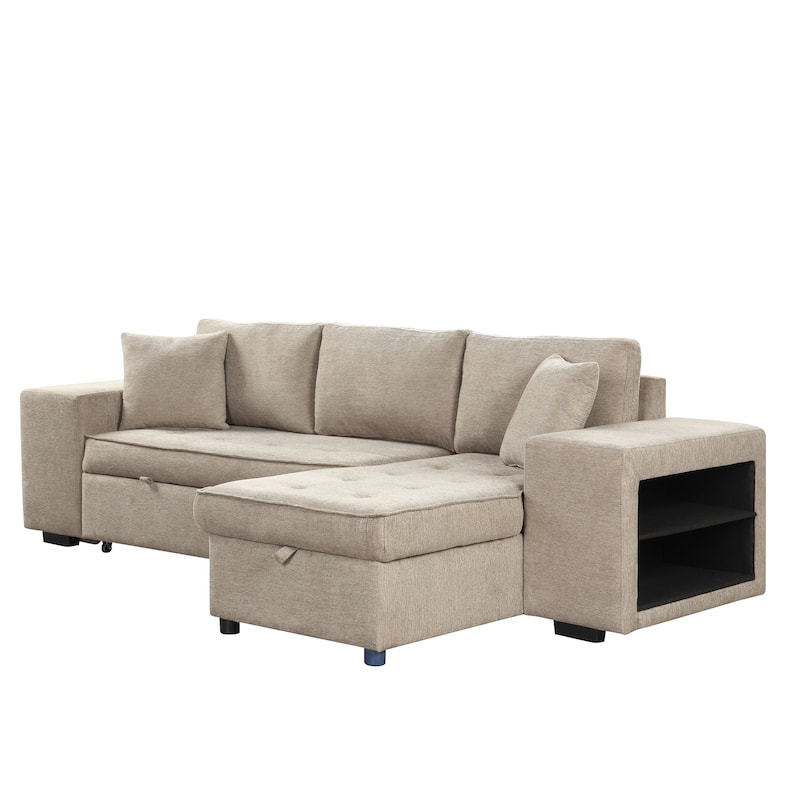 104.5" Chenille L-Shaped Sectional Sofa Bed, 3-Seater