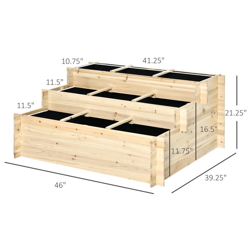Outsunny 3 Tier Raised Garden Bed Elevated Planter Flower Box with 9 Grow Grids and Non-woven Fabric