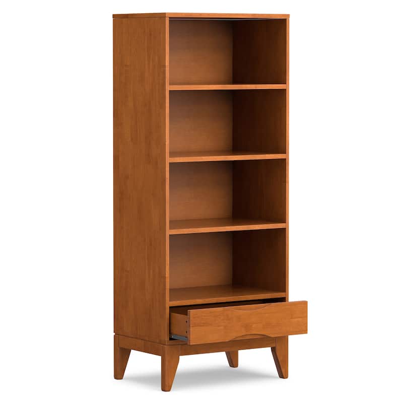 WYNDENHALL Pearson SOLID HARDWOOD 60 x 24 inch Mid Century Modern Bookcase with Storage - 24"w x 16"d x 60"h