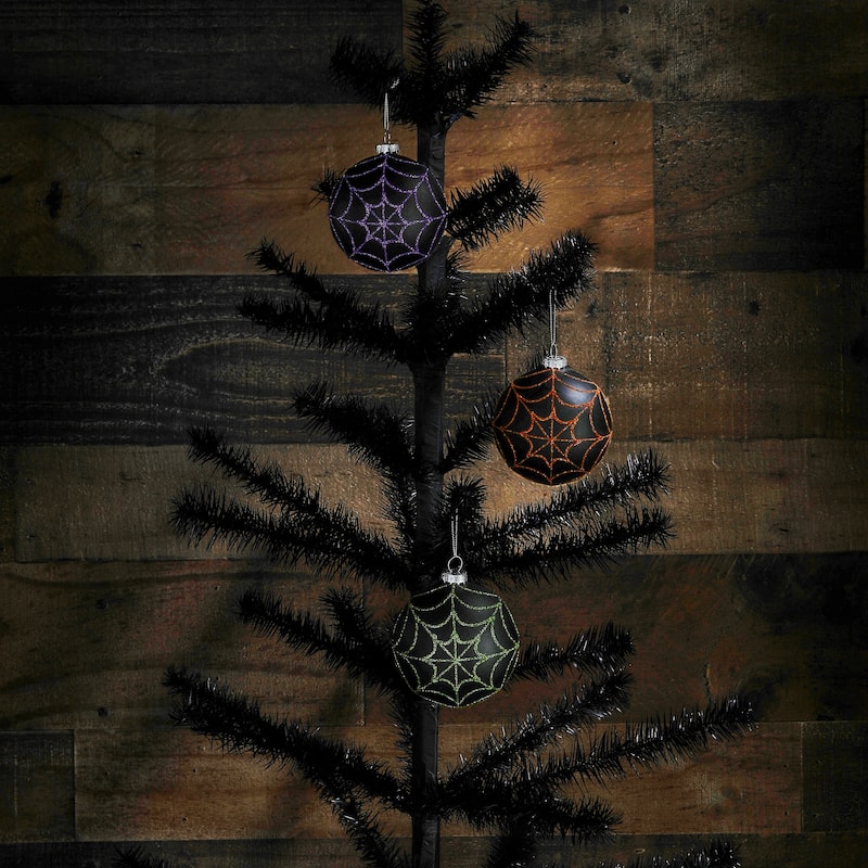 3" Glass Spooky Reflector Ornaments Box of 3