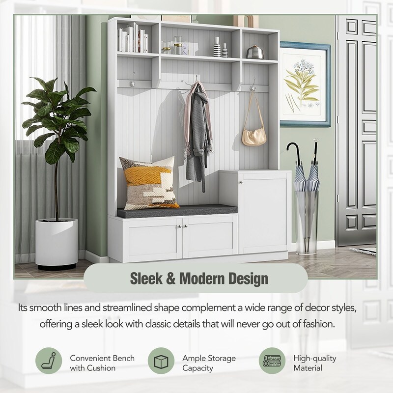 Farmhouse hall tree best sale with shoe storage