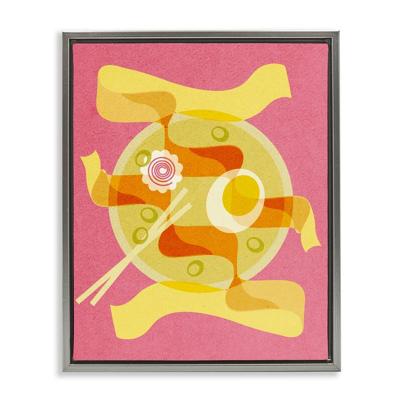 Stupell Retro Mod Ramen Bowl Framed Floater Canvas Wall Art Design By Lil' Rue - 17 x 21 - Grey
