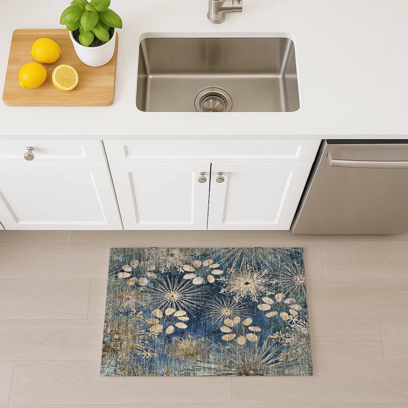 Machine Washable Indoor/ Outdoor Floral Geo Chantille Rug